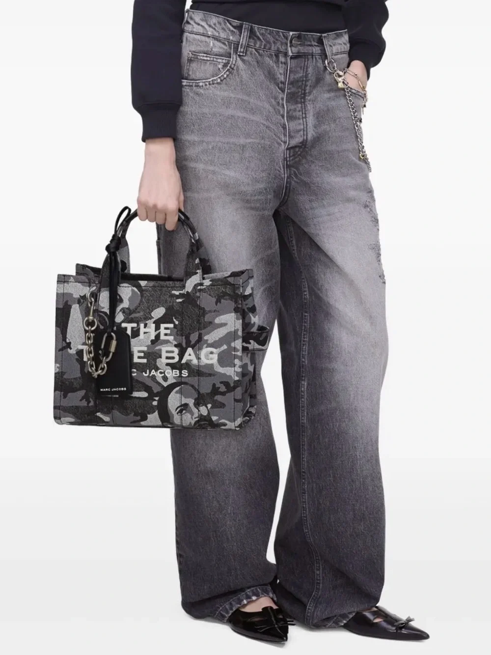 Marc Jacobs The Tote Bag Marc Camo Denim Black & Grey Medium Tote - Picture 7 of 7